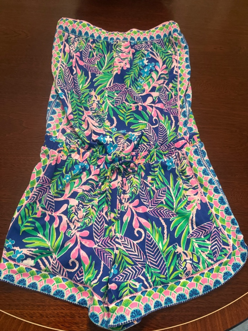 Lilly Pulitzer Navy Pink Green Tropical Print Women's Shorts Romper